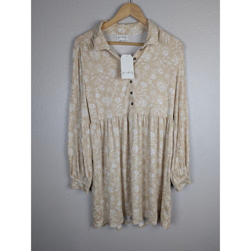 NWT Wonderly Dress Beige Floral Collared Size S 182